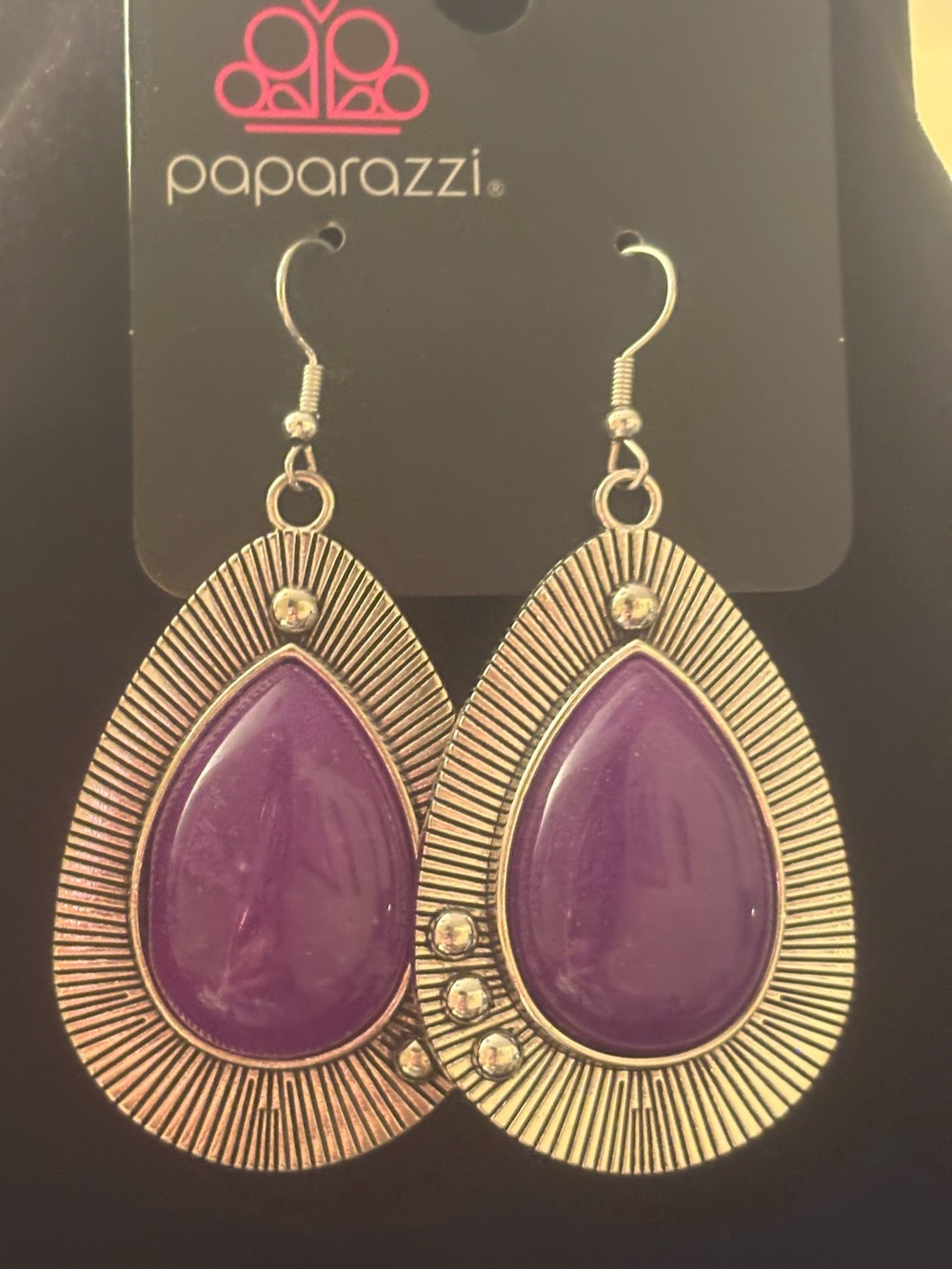 Paparazzi Purple Teardrop Statement Earrings with Silver Frame